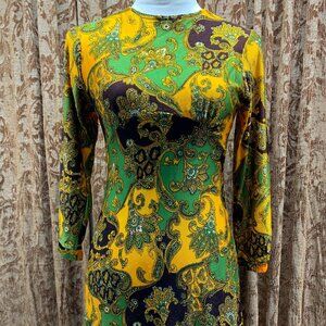 Vintage 60s 70s Vibrant Union Babydoll Dress Hippie Psychedelic Mod Flower Power